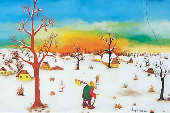 SEPEREC, S., JUGOSLAWISCHER NAIVER KüNSTLER, HINTERGLASMALEREI, WINTERLANDSCHAFT, RE. U. SIGN. UND DAT. 1979, CA. 40 X 58 CM, RECHTS OBEN ...