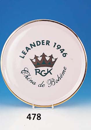 Großes Porzellantablett, Leander 1946, Böhmen, rosafarben, Goldrand, D. 51.5 cm