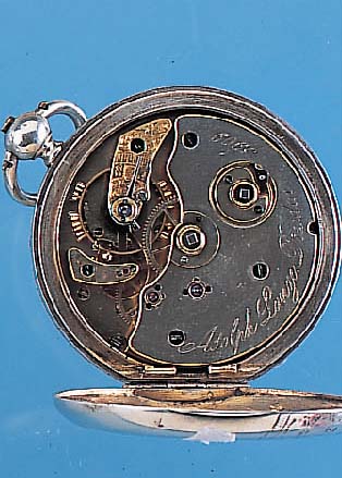 ADOLF LANGE, Dresden Taschenuhrwerk für Savo- nettetaschenuhrgehäuse, hier provis. im Silberzweitgeh., Werk-Nr. 5909, Deutschland um 1869, ...
