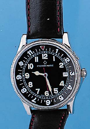 ETERNA Fliegerarmbanduhr Airforce I, Ref.- Nr. A152/8405,41, Schweiz um 1998, Edelst. pol., Boden gedr., Lederband, Orig.-Etui, Be- dienungsanl. ...