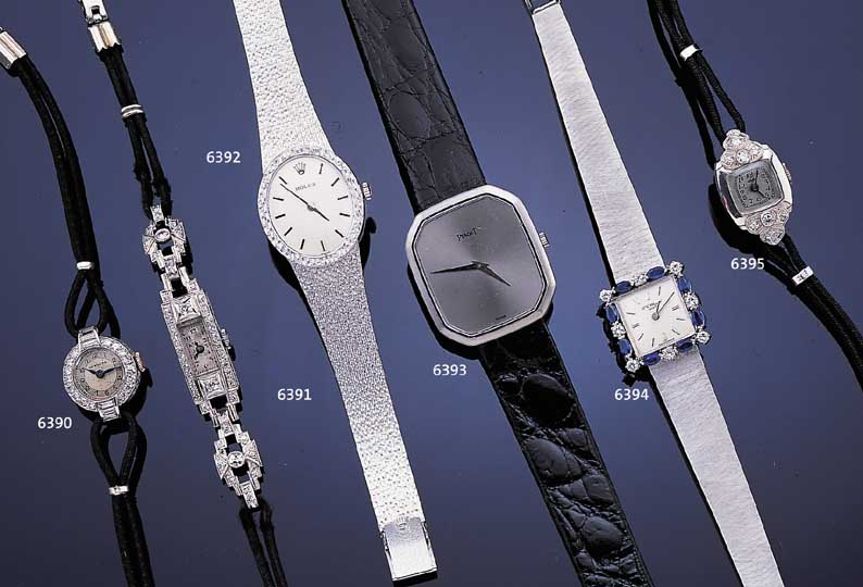ROLEX Damengoldbanduhr, Ref.-Nr. 161, Schweiz um 1974, WG 750/000 rhod. incl. WG- Flechtband, Saphirflachgl., Boden gedr., matt verg. Blatt, ...