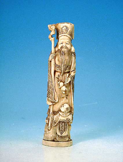 Elfenbeinskulptur, China, um 1900, Laotse, geschnitzt, H. 27 cm, Altersspuren