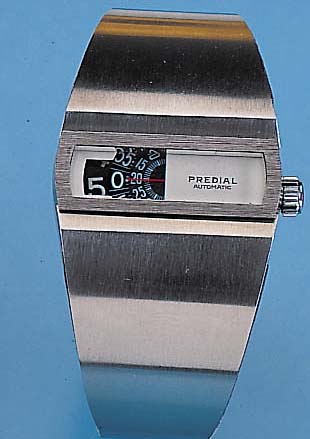 PREDIAL Herrenarmbanduhr, Ref.-Nr. 9004, Schweiz um 1970, Edelst., Boden geschr., Edel-st./Leder-Kombiband, Digitalanz., Std., Min. u. Sek. ...