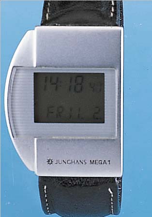 JUNGHANS Funkarmbanduhr Mega I, Ref.-Nr. 26/00100S, Deutschland 1990, Edelst., Lederb. Orig.-Etui, Bed.-Anleitung u. Herkunftsnach- weis, ...