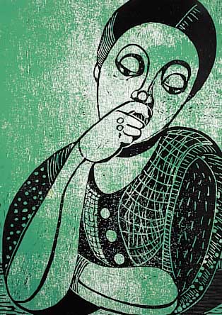 Krinner, Michaela, geb. 1915 Waldmünchen, Meisterschülerin Oskar Kokoschkas, Linol- schnitt, im Druck sign., ca. 58 x 41 cm, PP, u.Gl., R.