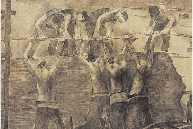 SEGANTINI, GOTTARDO, 1882 PUISANO-1974 MALOJA, ZWEI BLEISTIFTZEICHNUNGEN, DARSTELLUNGEN AUS DEM BäUERLICHEN LEBEN, EINE RECHTS UNTEN ...