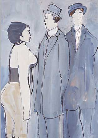 SCHNEUER, DAVID, 1905-1988, DREI PERSONEN, GOUACHE AUF MALKARTON, RE. O. SIGN. UND DAT. 84, CA. 29,5 X 20,5 CM