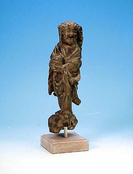 Holzskulptur, China, um 1900, Holz ge- schnitzt, Sockel besch., spannungsrißig, H. c.a 30 cm