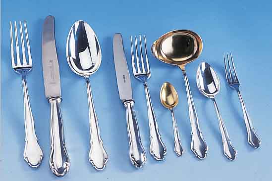 59-teiliges Besteck für 6 Personen, deutsch 30er Jahre, 800er Silber, Wilkens Bremen, best. aus: 6 Messer (Griffe gefüllt, Klingen Stahl), 6 ...
