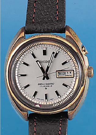 SEIKO Armbandwecker Bell-Matic, Ref.-Nr. 4006-7001, Japan um 1972, Metall hartverg., Edelst.-Schr.-Boden, Zentralsek., Tag u. Datum17 St., ...