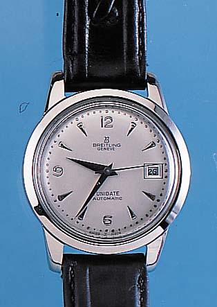 BREITLING Herrenarmbanduhr Modell Unidate, Ref.-Nr. 63-26, Schweiz um 1956, Edelst., Bo- den geschr., bei Fertigst. wassergesch., Blattrest., ...