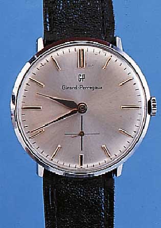 GIRARD PERREGAUX HERRENARMBANDUHR, REF.-NR. 8020F, SCHWEIZ UM 1950, METALL VERCHR., EDEL- ST.-BODEN U. GLASR. GEDR., RUNDANKERWERK, KAL.05-1182, 17 ...
