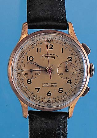 TELDA ARMBANDCHRONOGRAPH, SCHWEIZ UM 1948, METALL VERG. (BER.), EDELST.-BODEN U. GLASR. GEDR., VERG. BLATT, 30-MIN.-STOPPZäHLER, ...