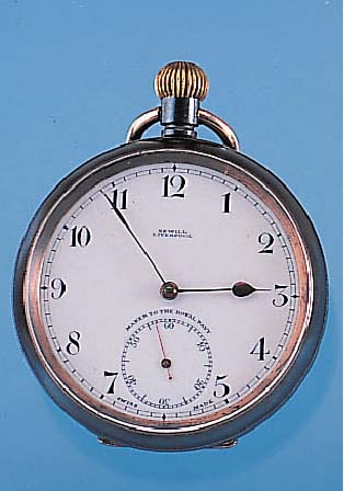 OMEGA Herrentaschenuhr Lepine, Ref.-Nr. 4213409, Schweiz/England um 1917, brün. Stahl-geh., Emailbl. m. Verkäufersign. u. Hinweis für ...