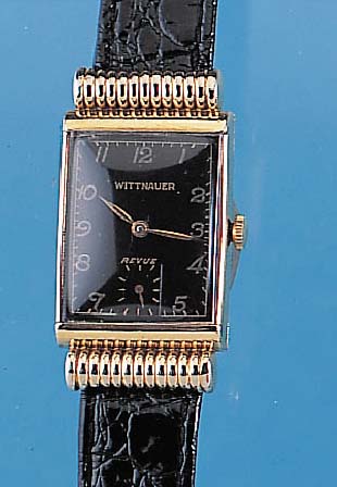 WITNAUER Herrenarmbanduhr, Modell Revue, USAum 1952, GG-filled, verd. Bandanst., Rect.- Form, Kal. 73, Formankerwerk, gepr. Chatons, Breg.-Spir., ...