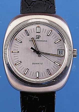GIRARD PERREGAUX HERRENARMBANDUHR QUARTZ, REF.-NR. 9590KA, SCHWEIZ UM 1974, EDELST.- MASSIVGEH., BODEN GESCHR., BEI FERTIGST. WAS- SERGESCH., ...