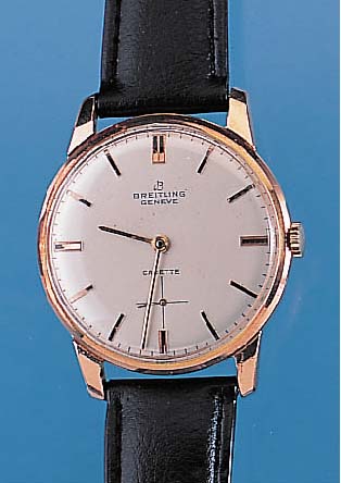 BREITLING Herrenarmbanduhr Cadette, Ref.-Nr.1354, Schweiz um 1962, Metall roseverg., Edel-st.-Boden u. Glasr. gedr., vers. Blatt, außer Lederband ...