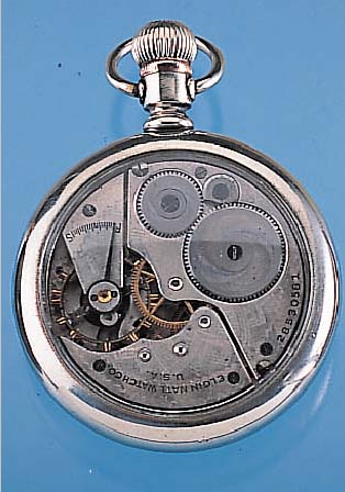 ELGIN Herrentaschenuhr, Nickel, wohl Zweit- geh, Glasr. geschr., Boden auf Kundenwunsch vergl., 2-teil. Emailbl. fein haarr., sign., ...