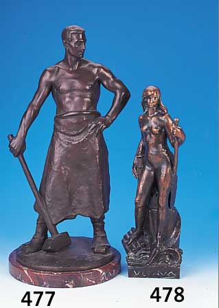 Hammerschmidt, Joseph, geb. 1873 Düsseldorf,Skulptur, Schmied, galvinisierter Gipsguß, Höhe 54 cm, Sockel