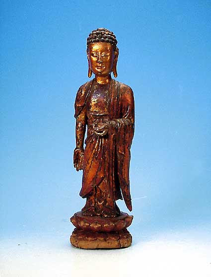 KONVOLUT AUS ZWEI LOHANS, 1 X CHINA, UM 1860-70, HOLZ GESCHNITZT, RESTE ROTGOLDENER FAS- SUNG, H. CA. 45 CM, 1 X HOLZ GESCHNITZT, TAI- LAND UM ...