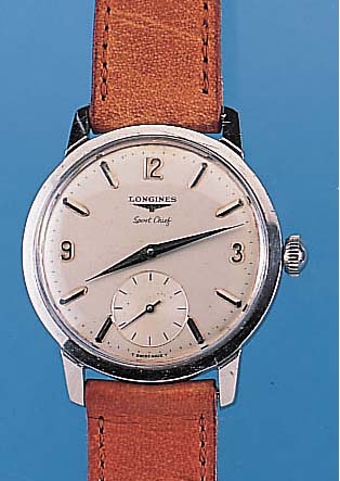 LONGINES Herrenarmbanduhr Modell Sport Chief, Ref.-Nr. 7402/2, Schweiz um 1965, Edelst., Boden geschr., Blatt vers. l. fl., kl. Sek. teilvert., ...