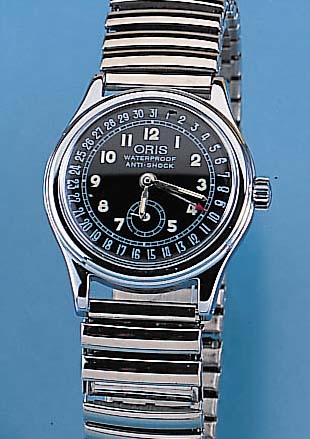 ORIS HERRENARMBANDUHR, METALL HARTVERCHR., EDELST.-SCHR.-BODEN, EDELST.-ZUGGLIEDERBAND, KONTRASTZIFFERBL. M. KLASS. DATUMANZEIGE AUF AUßENKRANZ, ...