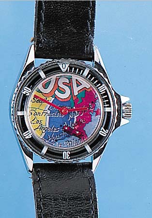 Konvolut: 2 Comicuhren, 1x Uncle Sam, von Timex, Metall verg., Zentralsek., Datum, Stif-tenankerformwerk, Edelst.-Boden gedr., um 1969Textilband ...