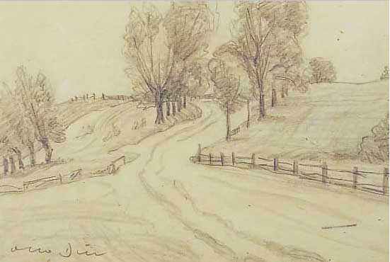 Dill, Otto, Baumbestandendener Weg, Blei- stiftzeichnung, li. u. handsign., ca. 19 x 28 cm, PP, u.Gl., R.