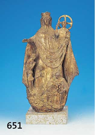 Strehle, Prof., München, Schutzmantelmadonna, Bronzeskulptur, auf Steinsockel, monogrammiert, H. 55 cm