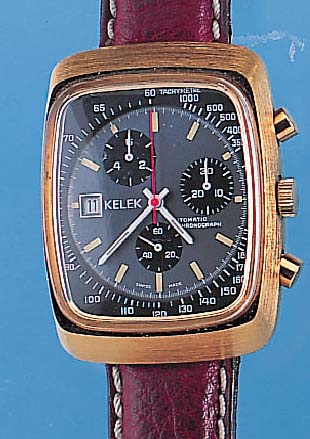 KELEK Armbandchronograph, Schweiz um 1974, Metall hartverg., Edelst.-Boden geschr., sei- nerzeit eine der kleinsten Automatikchronogra-phenwerke m. ...