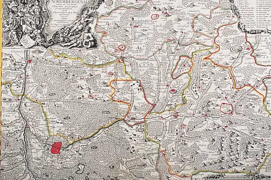 Konvolut von 6 Blatt Nürnberg, 1.) Kolor. Kupferstichk. v. Seutter, ca. 1740, TerritoriiS. Rom. Imp. Lib. Civitatis Norimbergensis, sehr gut ...