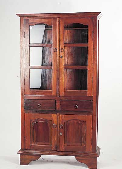 Bücherschrank, Holland, um 1900/20, Teakholz massiv, Oberteil verglast, zwei Schubladen und zwei Türen, 179 x 98 x 39 cm l. ...