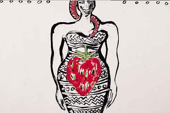 BACH, ELVIRA,* 1951, LITHOGRAPHIE, FRAU MIT ERDBEERE, HANDKOLOR. 23/60, HANDSIGNIERT, VON 1992, 29 X 41 CM
