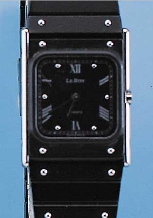 LE ROY HERRENARMBANDUHR, REF.-NR. 8701, SCHWEIZ UM 1992, EDELST. INCL. BAND TEILW. SCHW. MATT., FL. GESAMTAUSF., DESIGNERMODELL, ...