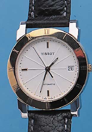 TISSOT HERRENARMBANDUHR L386, SCHWEIZ UM 1997, EDELST. POL., LüNETTE U. KRONE HARTVERG.ZENTRALSEK., DATUM, AUTOMATIK, BASISKAL. ETA 2892-2, ...