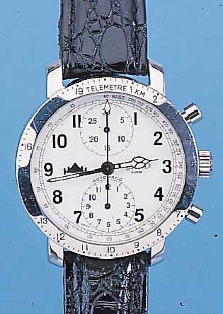 COMOR ARMBANDCHRONOGRAPH CARACCIOLA, SCHWEIZUM 1999, WOHL HERAUSGEGEBEN ALS HOMAGE DES RENNFAHRERS, POL. EDELST.-GEH., KONTRASTZIFFERBL., ...