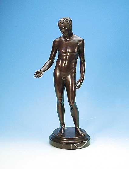 Bronzeskulptur, Gladenbeck, Berlin, um 1900, Männerakt, auf Marmorsockel, Gießerstempel H. 63 cm