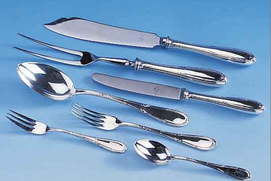 Besteck, Bremer Silberwarenfabrik, 800er Silber, Modell um 1910, Fertigung vermutl. später, Dekor: Kreuzband mit abstr. Blattverz.best. aus 9 ...