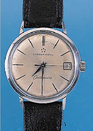 ETERNA MATIC Herrenarmbanduhr, flache Ausf.-Modell Centenaire, Edelstahl, Bod. aufgedr., vers. Blatt altersb. fleck., 21 St., Kal. 1439U, ...