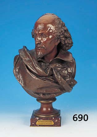 BRONZESKULPTUR, CARRIERE-BELLEUSE, PARIS, UM 1900, BüSTE VON SHAKESPEARE, MIT GIEßER- STEMPEL TITRES PARIS, 58 X 37 CM