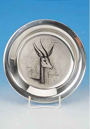 BUFFET, BERNARD, SAMMELTELLER, LE MEDAILLIER PARIS, 1973, STERLING-SILBER, GAZELLE, D. 20 CM