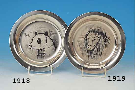 BUFFET, BERNARD, SAMMELTELLER, LE MEDAILLIER PARIS, 1973, STERLING-SILBER, PANDA, D. 20 CM