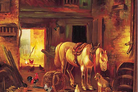 Breuer, Josef, deutscher Traditionilist d. 20.Jh., Hier: Pferde im Stall, Öl/Holz sign., 18 x 24 cm, R.