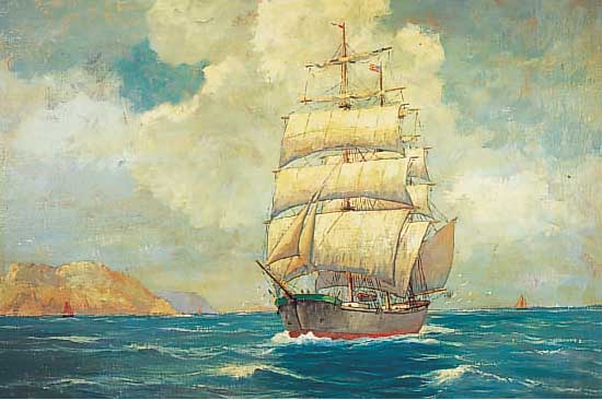 FüRST, GEO, *1888 NüRNBERG, WIRKTE IN MüN- CHEN, LANDSCHAFTS- U. MARINEMALER, HIER: WIND-JAMMER UNTER VOLLEN SEGELN, ÖL/LWD. SIGN. U. BEZ. ...