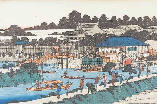 Hiroshige, Ando, Farbholzschnitt Format Obanaus der Serie Toto meisho., Titel: Yanagi Tshima Myokendo Kameido, sign. Hiroshige ga., Verlag: ...