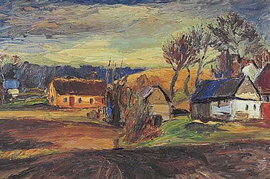 Johannsen, Einar, *1893 Kopenhagen, Studier-te zuerst in Kopenhagen und dann ab 1926 in Paris, Werke u.a. im Landesmuseum Bornholm, Hier: Dorf ...
