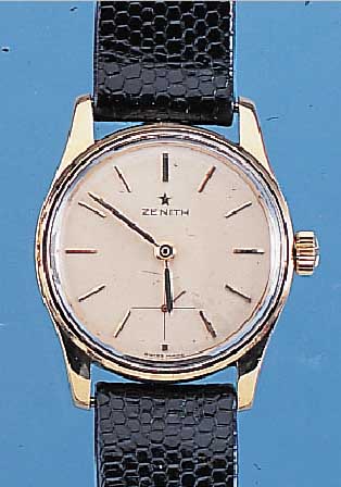 ZENITH HERRENARMBANDUHR, REF.-NR. 1210/631168, SCHWEIZ UM 1954, 750/000GG, BOD. GESCHR., BEI FERT.-STELL. WASSERG., AUßER ...