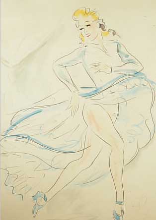 Matouschek, Rudolf, *1920, Wiener Künstler, Tänzerin, Aqu. sign., verso Aufkleber: Aus- stellung 1941, Wiener Adresse u. Künstlername,51 x 34 ...