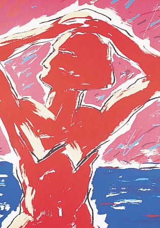 MERZ, ALBERT, *1942, ZEITGEN. SCHWEIZER KüN-STLER, HIER: WEIBLICHER AKT IM WASSER, FARB- LITHOGRAPHIE, SIGN., NUMERIERT 63/300, GEWID- MET U. DAT. ...
