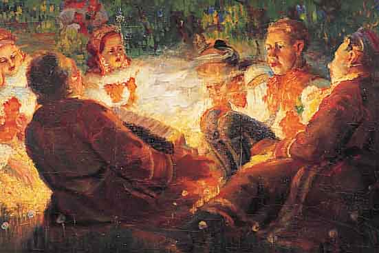MOLITOR, OTTO, *1889 KVOVYE/GAYA, TSCHECHI- SCHER MALER, BILDHAUER UND GRAFIKER, SCHüLER VON ZENISEK, HIER: FRöHLICHE MUSIKANTEN IN TRACHT, ...